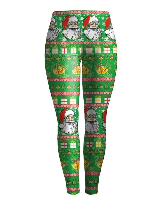Women Santa Jingle Print Christmas Leggings Green