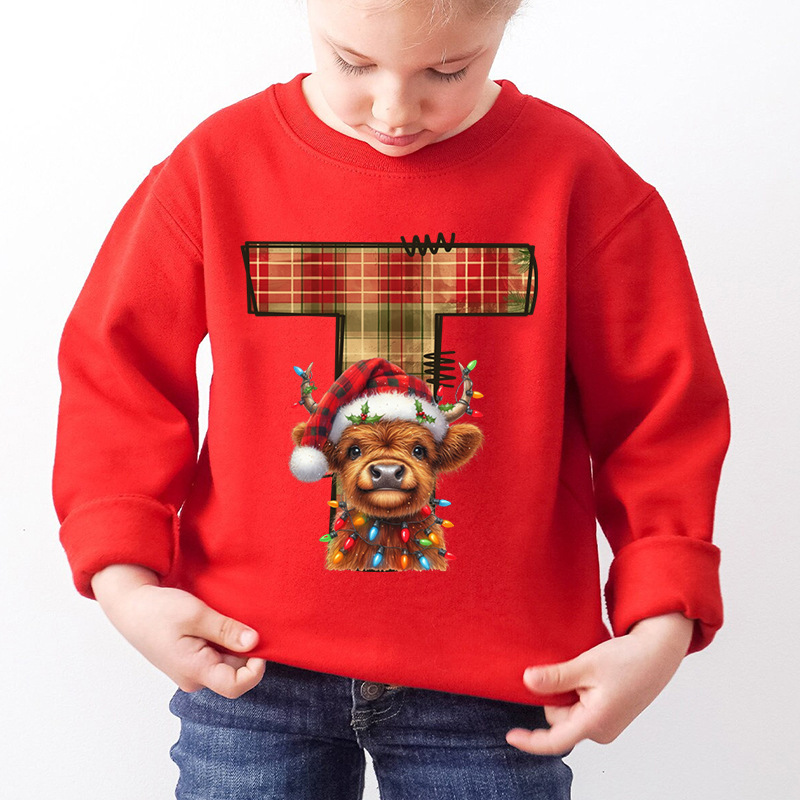 Kids Letter A Alphabet Dog Print Christmas Sweatshirt