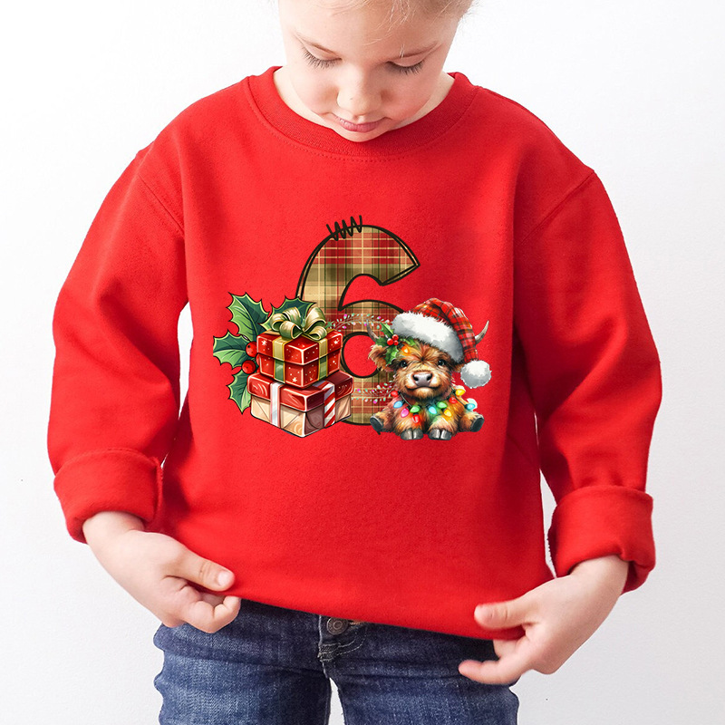 Kids Number Dog Print Christmas Sweatshirt Red