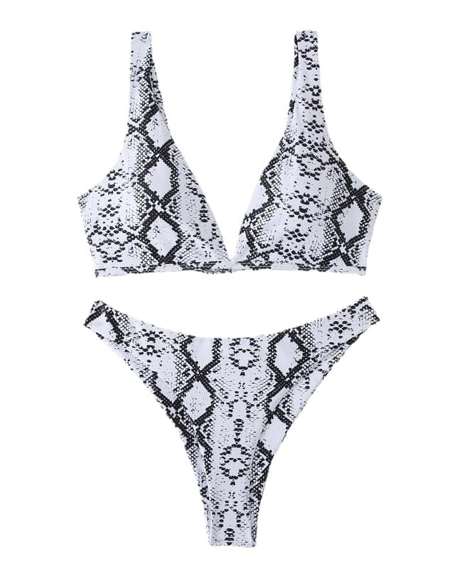 Snake Skin Print High Cut Swimming Suits For Women Two Piece