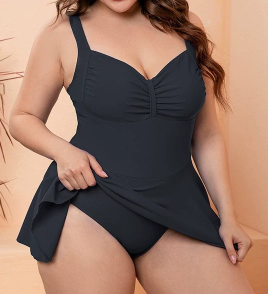 Black Plus Size One Piece Swim Dress