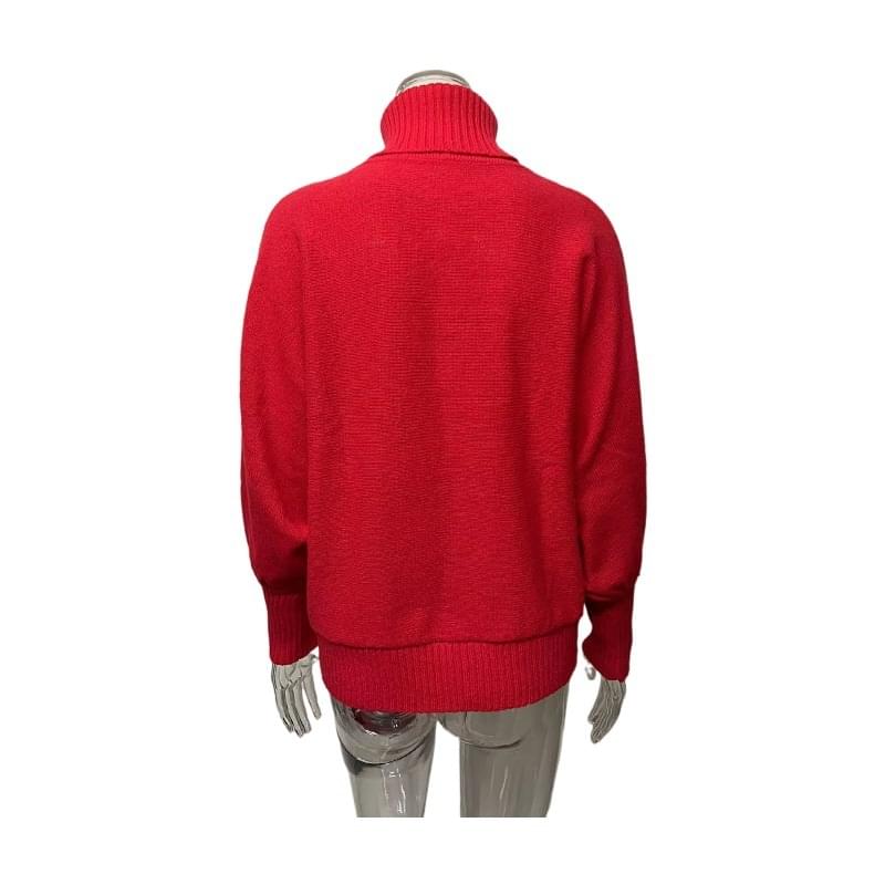 Cute High Neck Merry Print Christmas Sweaters Red