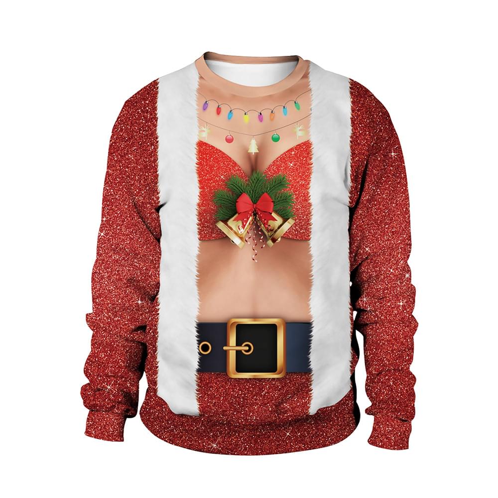 Funny Men Bikini Print Santa Claus Ugly Christmas Sweatshirt