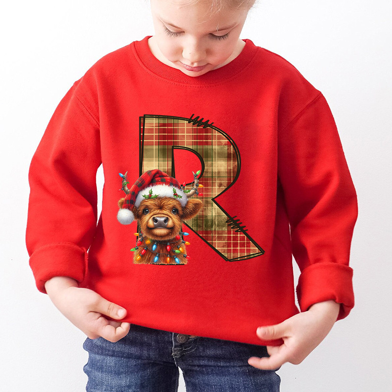 Kids Letter A Alphabet Dog Print Christmas Sweatshirt