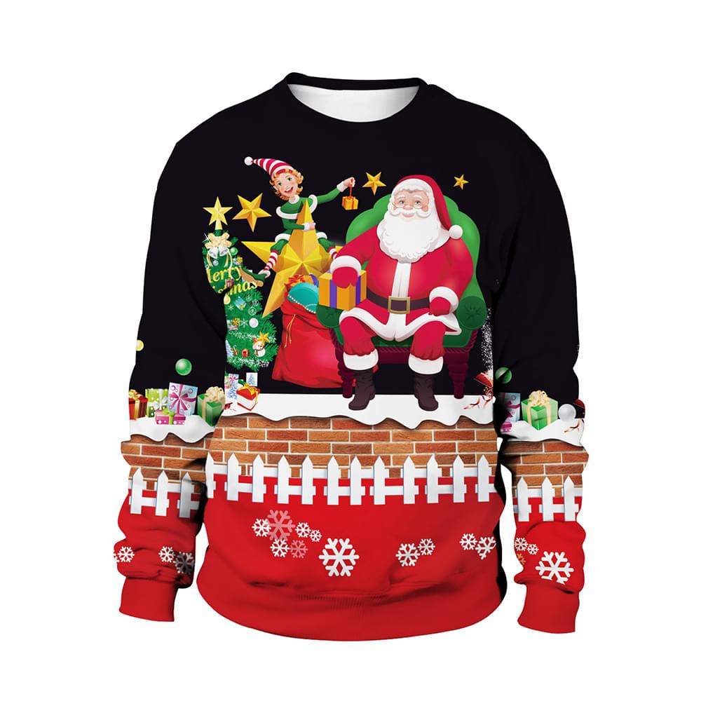 Men Women Unisex Santa Claus Elf Print Ugly Sweatshirt