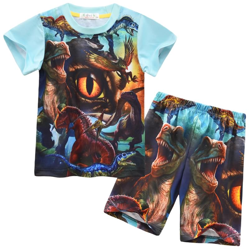 Boys Short Sleeve 3D Dinosaur Tyrannosaurus Print Pajamas Sleepw