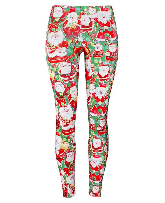 Women Santa Print Christmas Leggings Red