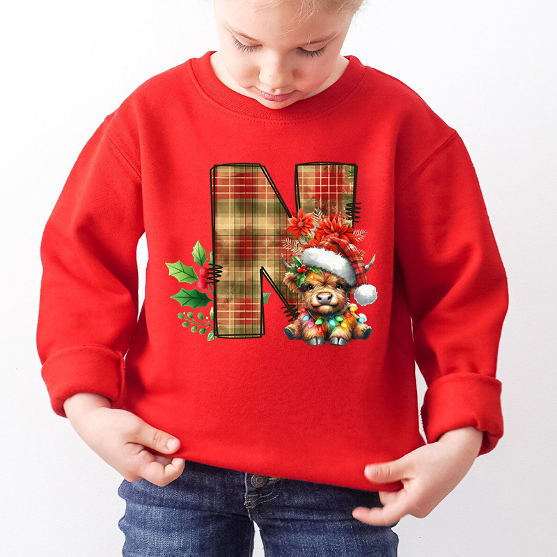Kids Letter A Alphabet Dog Print Christmas Sweatshirt