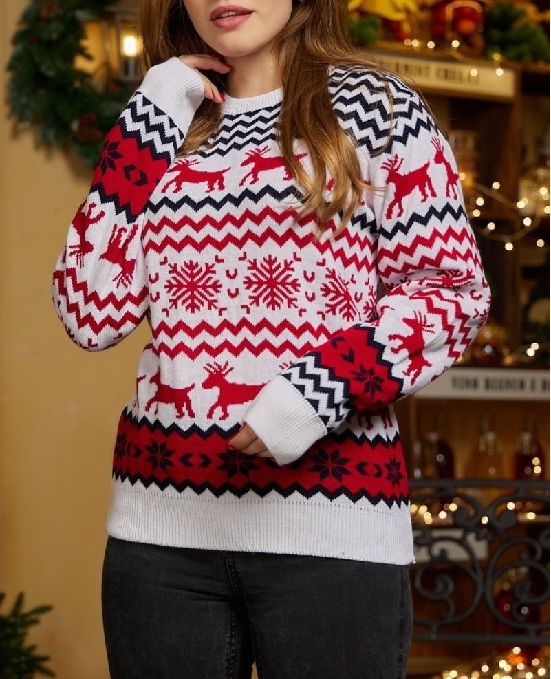 Snowflake Reindeer Print His And Hers Couples Christmas Sweaters