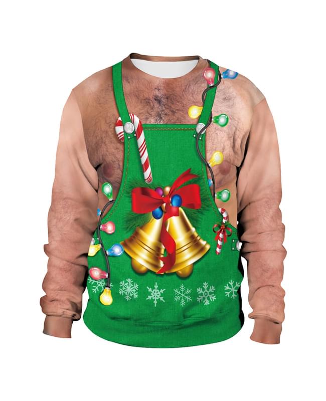 Jingle Bell Hairy Chest 3D Print Christmas Couples Sweatshirt