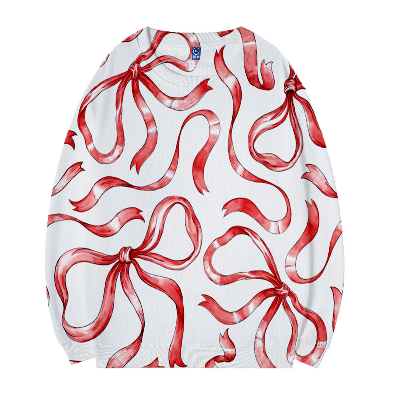 Women Crewneck Pullover Bow Sweatshirt White