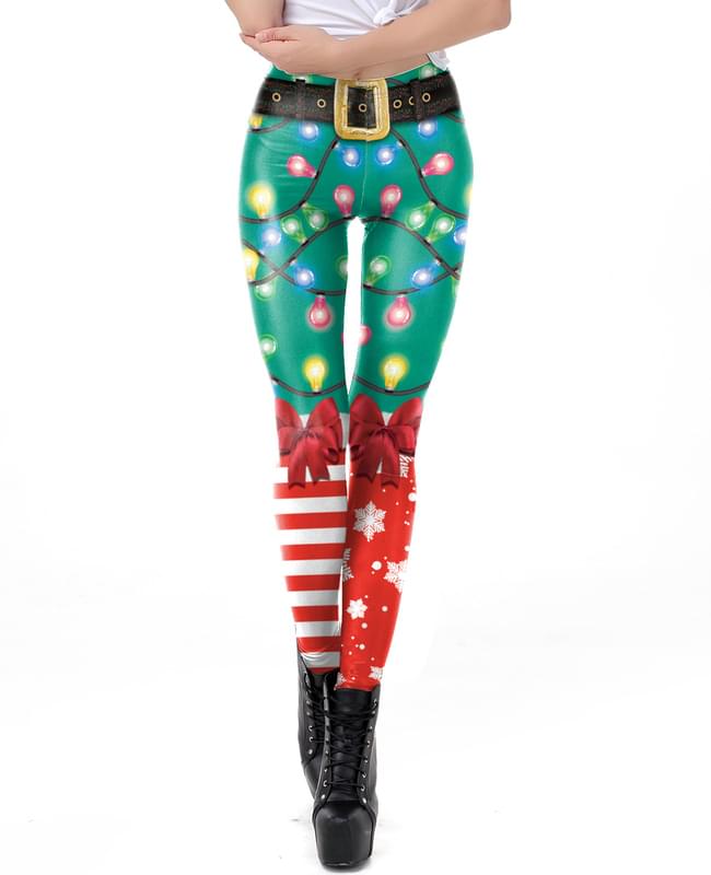 Snowflake Candy Cane Ugly Christmas Tights Womens
