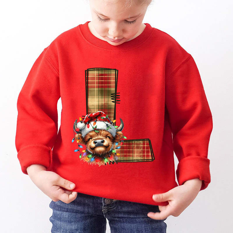 Kids Letter A Alphabet Dog Print Christmas Sweatshirt