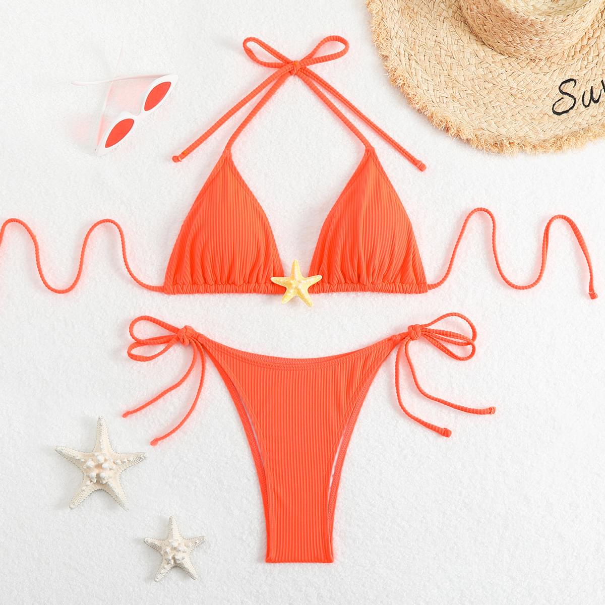Women Starfish Crinkle Bikini Bottom Side Tie Two Piece Bathingsuits
