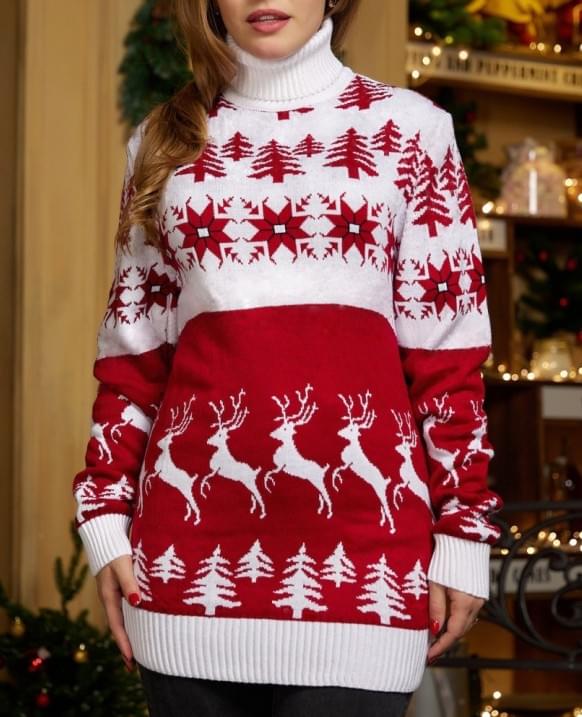 Snowflake Reindeer Print Matching Christmas Sweaters For Couples