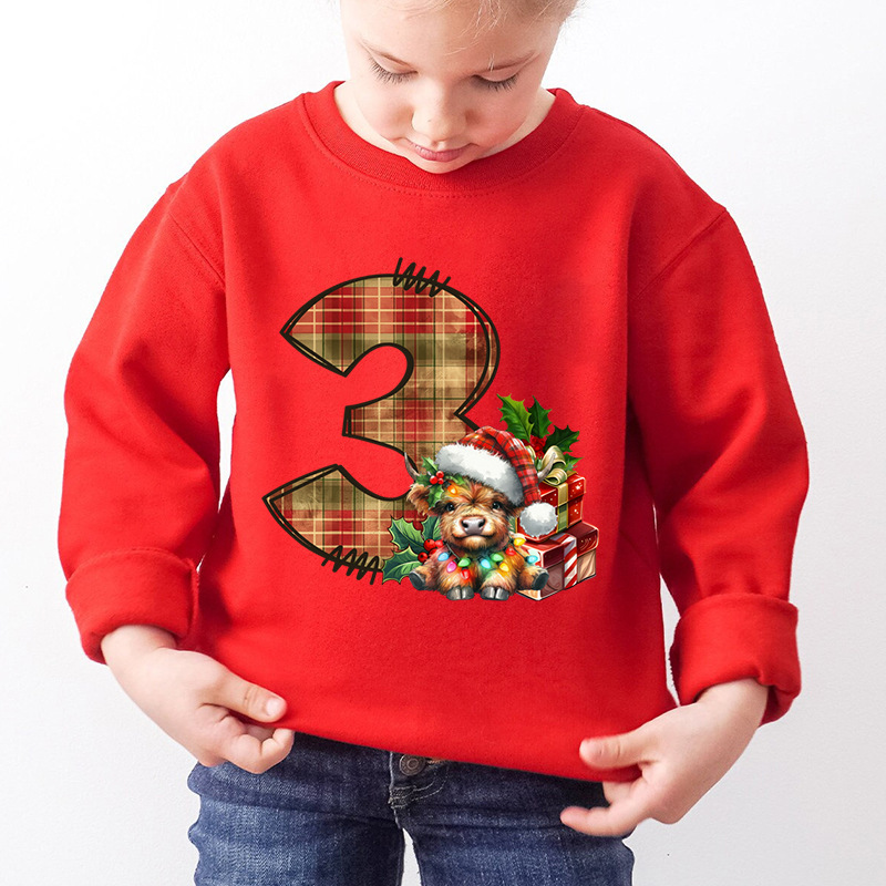 Kids Number Dog Print Christmas Sweatshirt Red