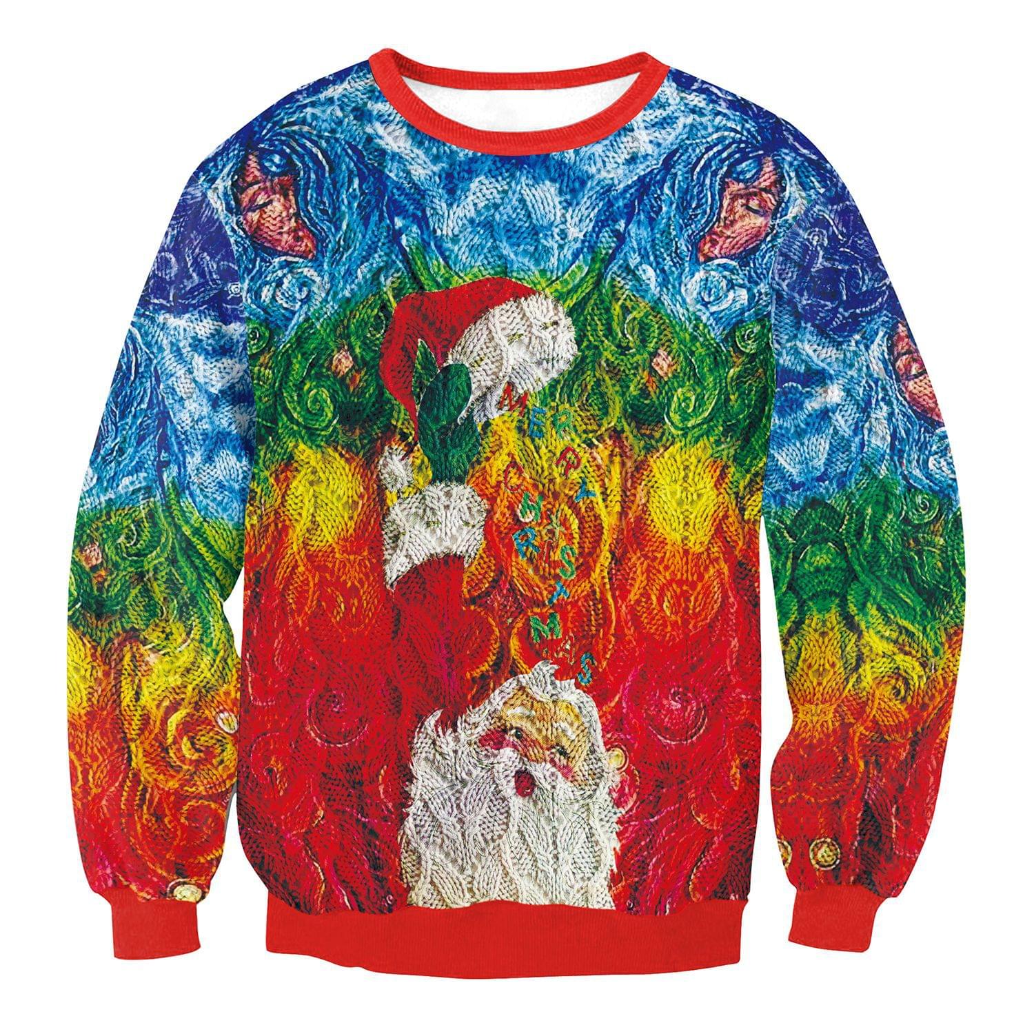 Unisex Tie Dye Santa Print Couple Xmas Pullover