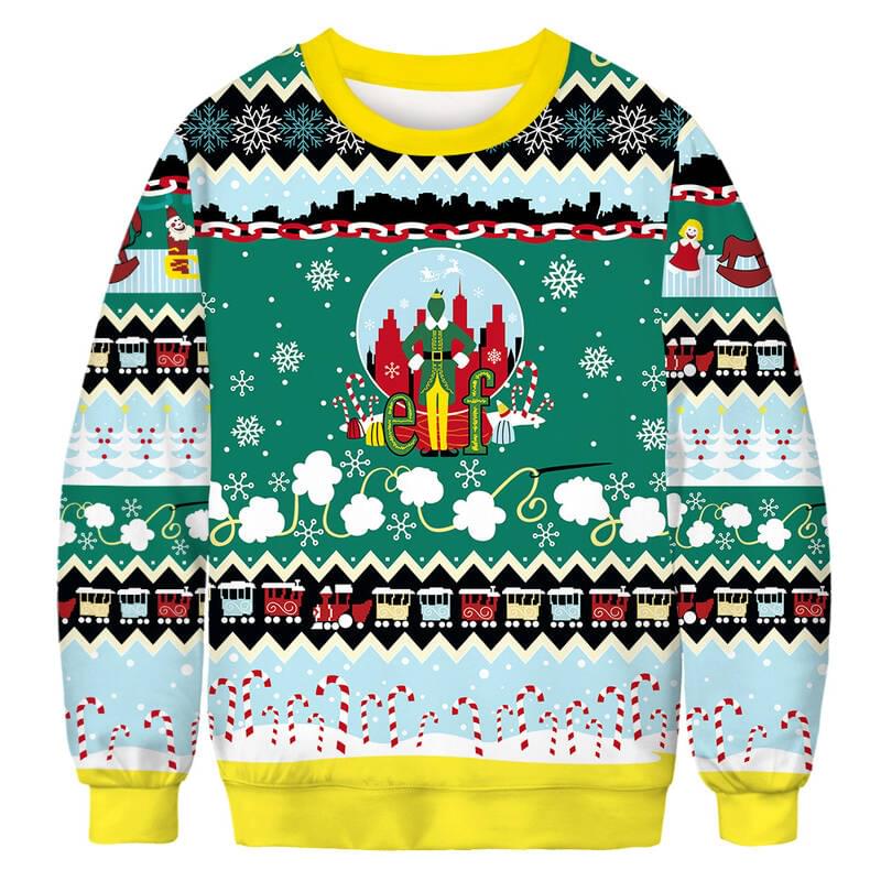 Holiday Couple Elf Print Ugly Christmas Hallmark Sweatshirt Green