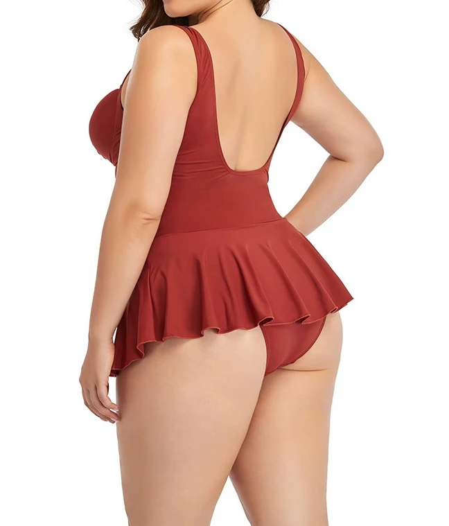 Plus Size Red One Piece Swim Dress For Women