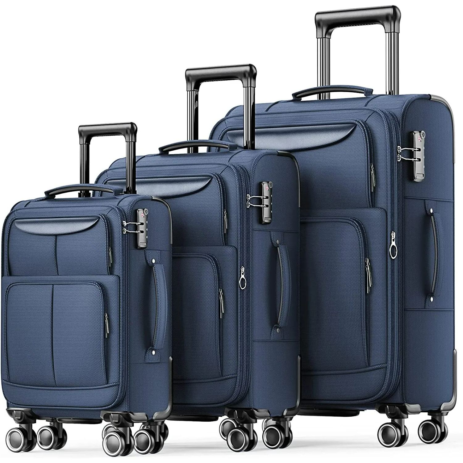 Luggage Sets 3 Piece Softside Expandable Lightweight Durable Suitcase Sets Double Spinner Wheels