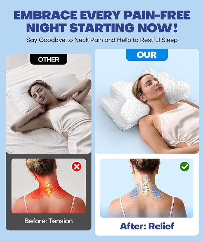 Clinical-Level Relief Cervical Neck Pillow for Sleeping, Orthopedic Contour Memory Foam Pillow for Side Sleepers, Cooling Reading Pillow for Neck Relief, Ergonomic for Back Stomach Sleepers