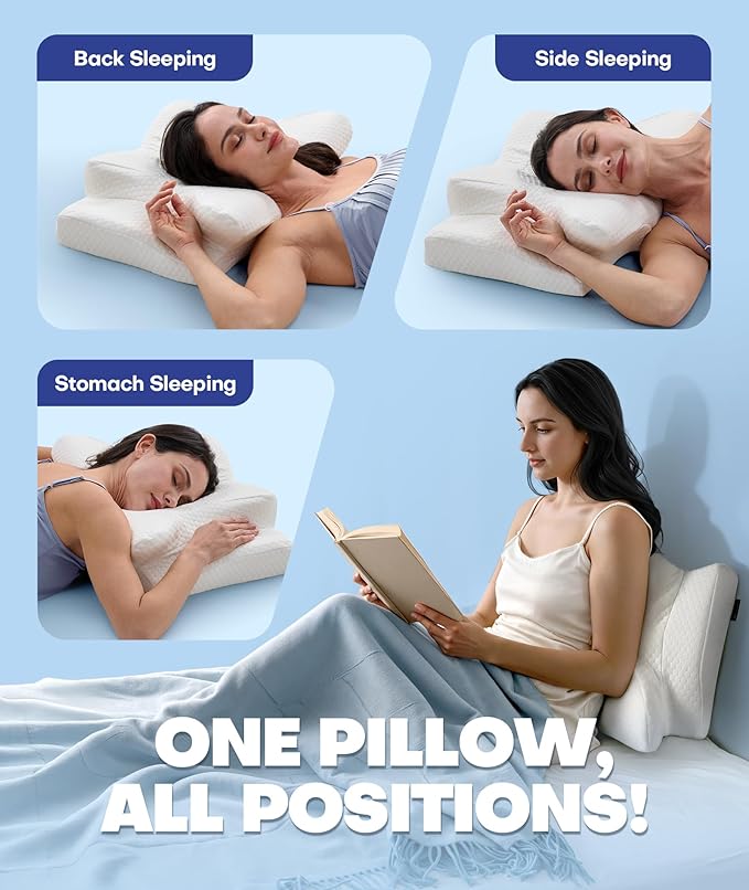 Clinical-Level Relief Cervical Neck Pillow for Sleeping, Orthopedic Contour Memory Foam Pillow for Side Sleepers, Cooling Reading Pillow for Neck Relief, Ergonomic for Back Stomach Sleepers