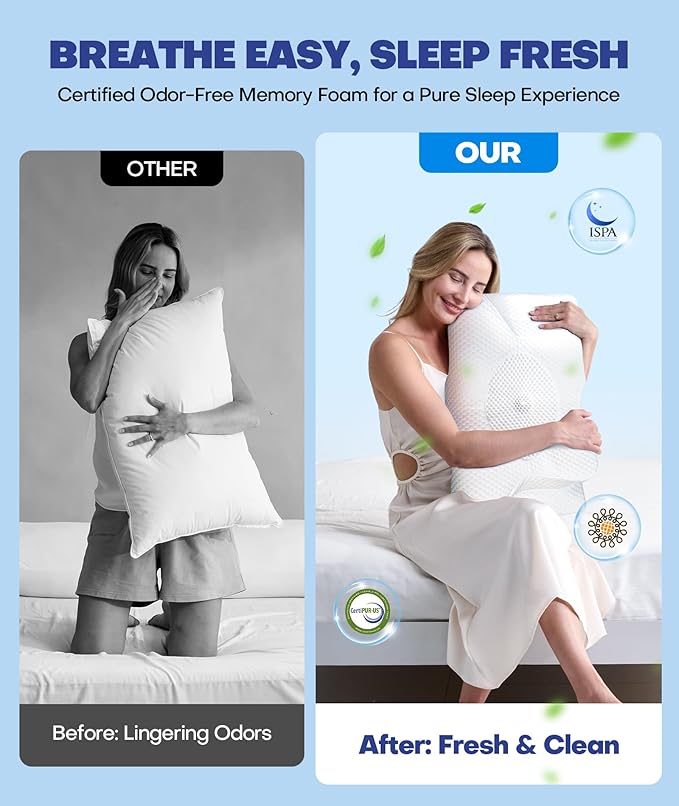 Clinical-Level Relief Cervical Neck Pillow for Sleeping, Orthopedic Contour Memory Foam Pillow for Side Sleepers, Cooling Reading Pillow for Neck Relief, Ergonomic for Back Stomach Sleepers