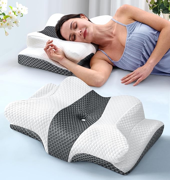 Clinical-Level Relief Cervical Neck Pillow for Sleeping, Orthopedic Contour Memory Foam Pillow for Side Sleepers, Cooling Reading Pillow for Neck Relief, Ergonomic for Back Stomach Sleepers