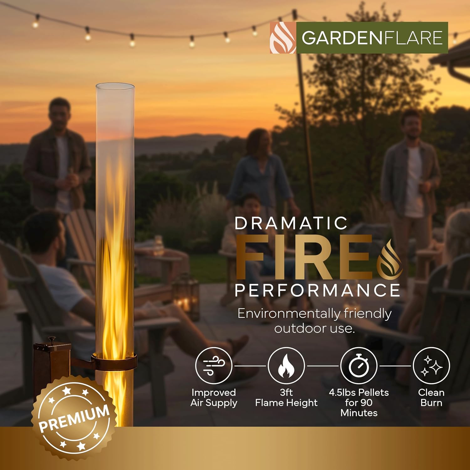 GARDENFLARE Smokeless Fire Pit - Outdoor Wood Pellet Fire Tube Stainless Steel firepit for Ambience Fire on Your Backyard, Patio, Porch & Garden (Matte Black, Classic)