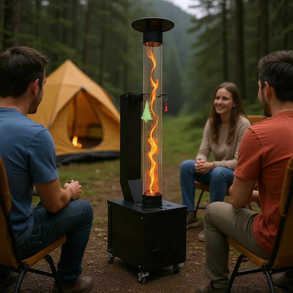 Atlas Authentic Wood Pellet Patio Heater – Smokeless Flame, Portable with Wheels, Easy Cleanout – Durable, Modern Look for Home, Garden & Camping