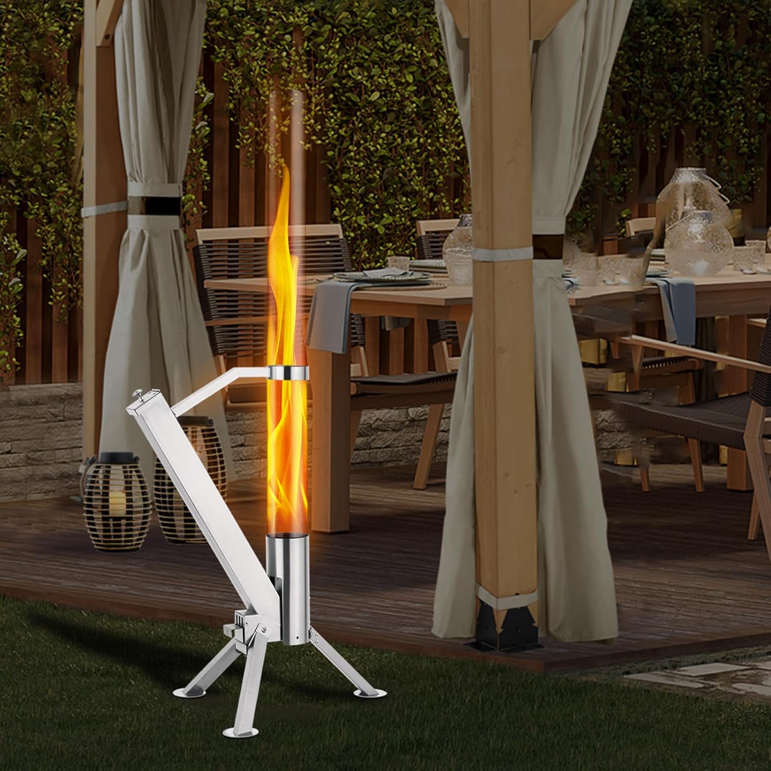 StarEcho Wood Pellet Patio Heater for Outdoor,Portable Patio Pellet Fire Rocket,Glass Tube for Yard,Wood Fire Pit with Party (Black)