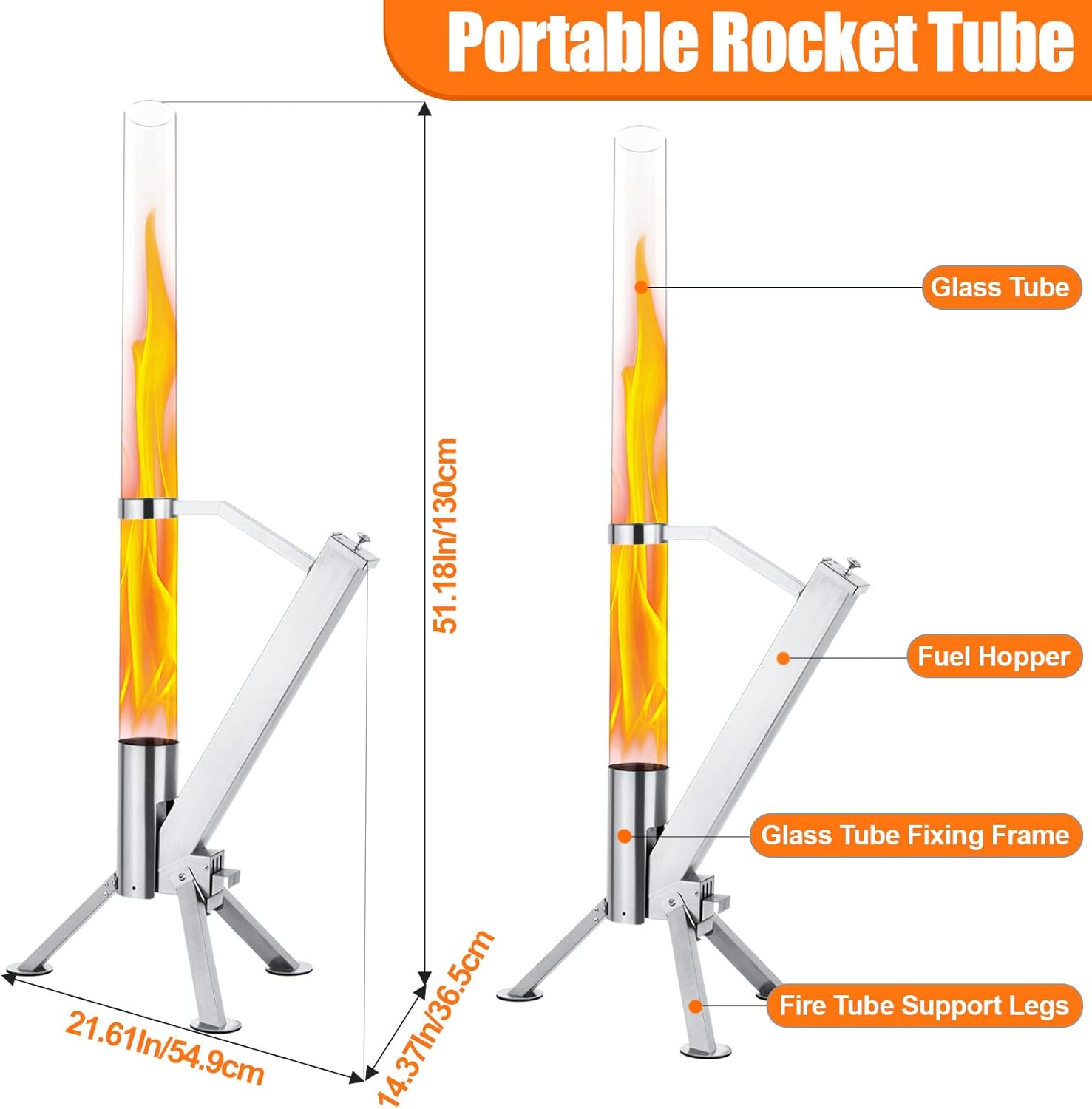 StarEcho Wood Pellet Patio Heater for Outdoor,Portable Patio Pellet Fire Rocket,Glass Tube for Yard,Wood Fire Pit with Party (Black)