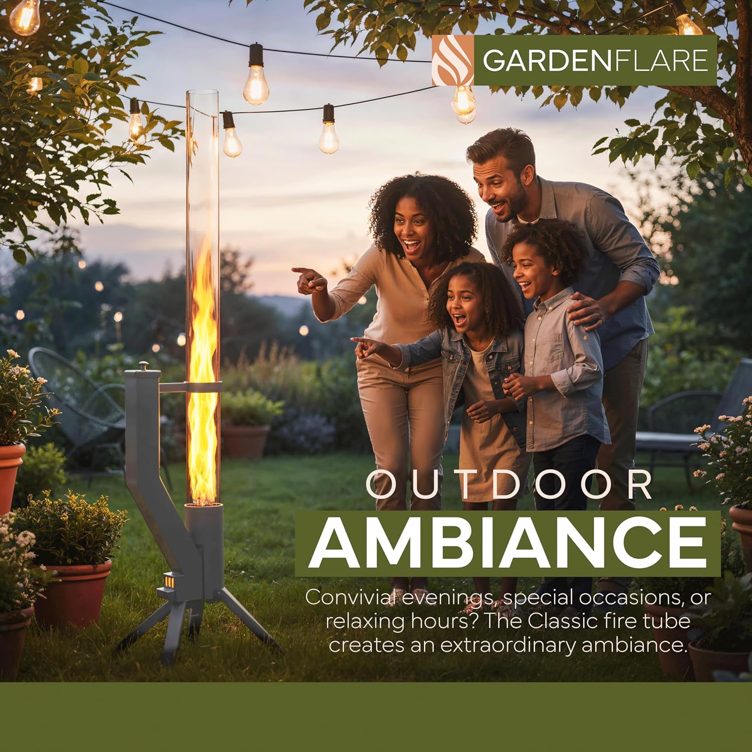 GARDENFLARE Smokeless Fire Pit - Outdoor Wood Pellet Fire Tube Stainless Steel firepit for Ambience Fire on Your Backyard, Patio, Porch & Garden (Matte Black, Classic)