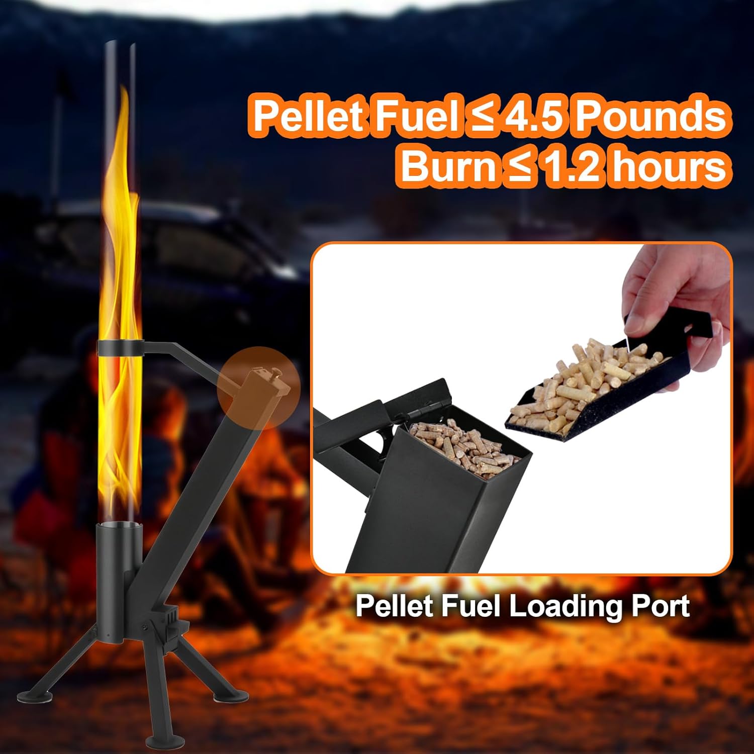 StarEcho Wood Pellet Patio Heater for Outdoor,Portable Patio Pellet Fire Rocket,Glass Tube for Yard,Wood Fire Pit with Party (Black)