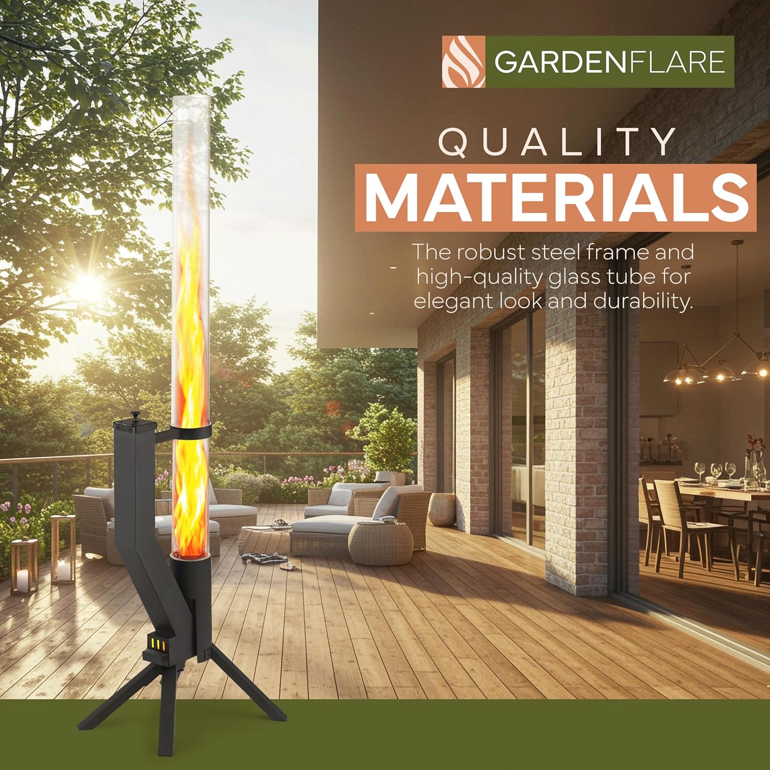 GARDENFLARE Smokeless Fire Pit - Outdoor Wood Pellet Fire Tube Stainless Steel firepit for Ambience Fire on Your Backyard, Patio, Porch & Garden (Matte Black, Classic)