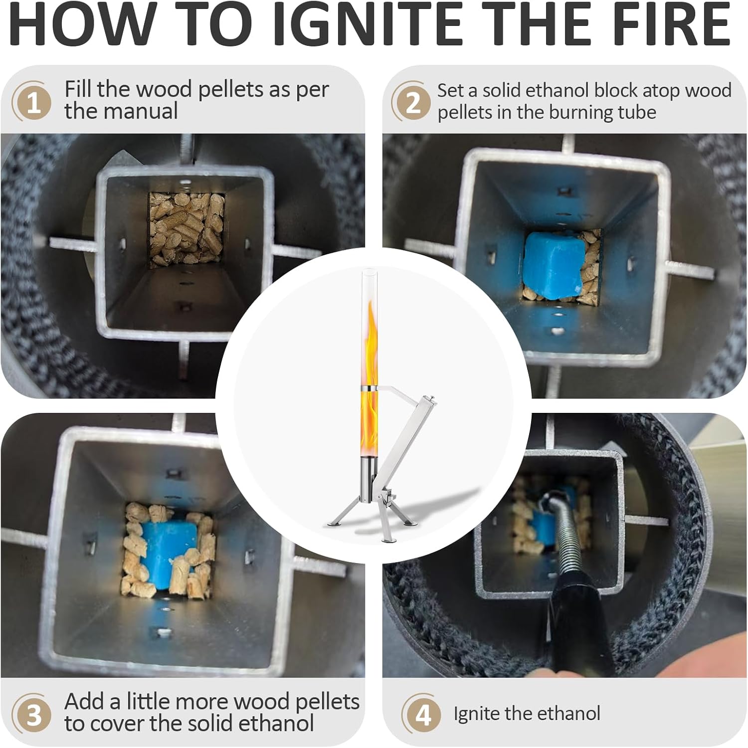 StarEcho Wood Pellet Patio Heater for Outdoor,Portable Patio Pellet Fire Rocket,Glass Tube for Yard,Wood Fire Pit with Party (Black)