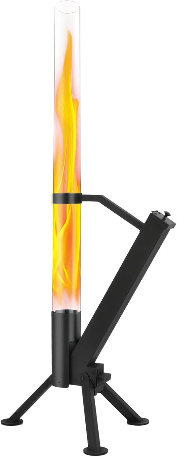StarEcho Wood Pellet Patio Heater for Outdoor,Portable Patio Pellet Fire Rocket,Glass Tube for Yard,Wood Fire Pit with Party (Black)