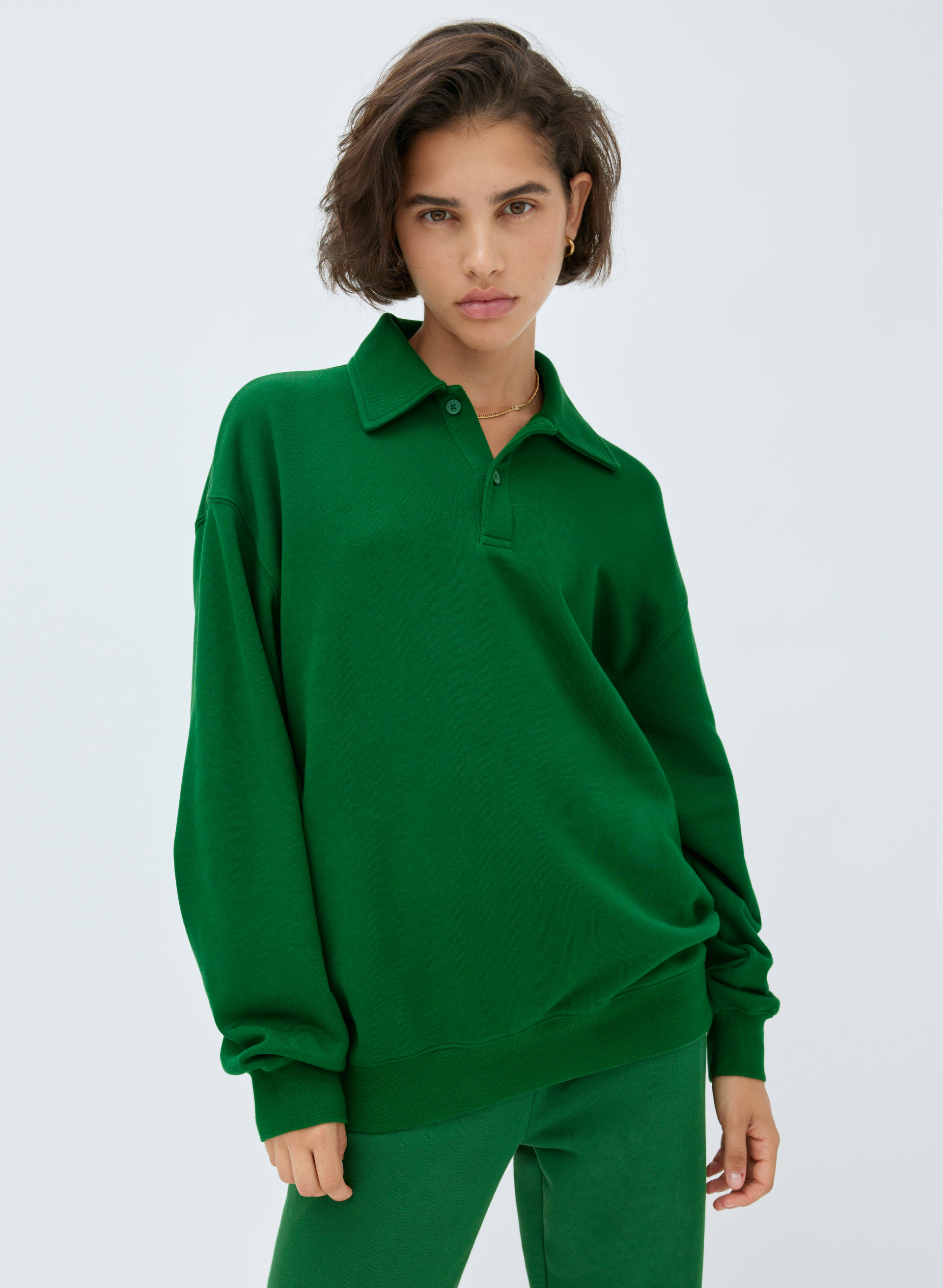 New Airy Fleece Boyfriend Polo Sweatshirt