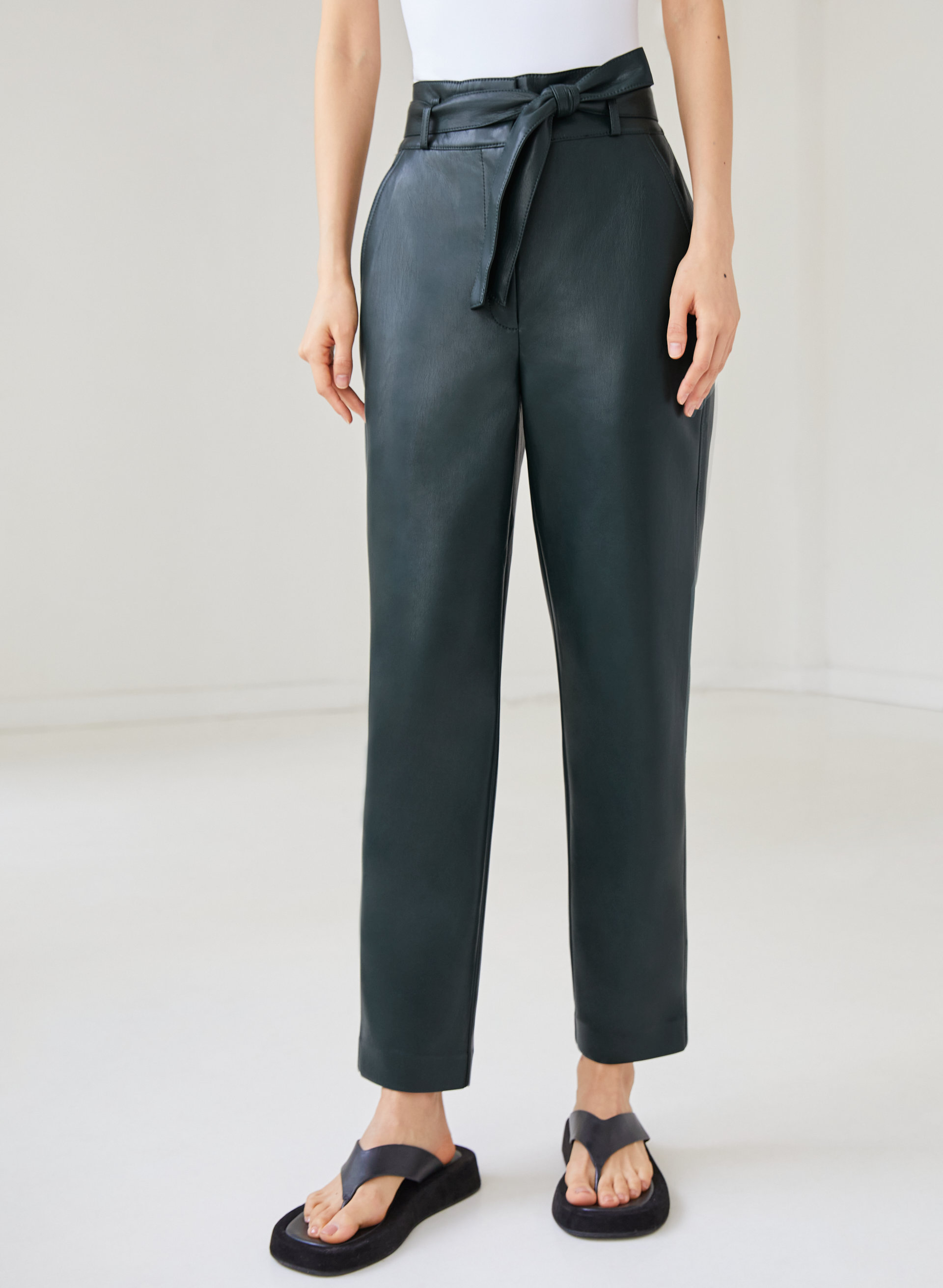Vegan Leather Belted Pant