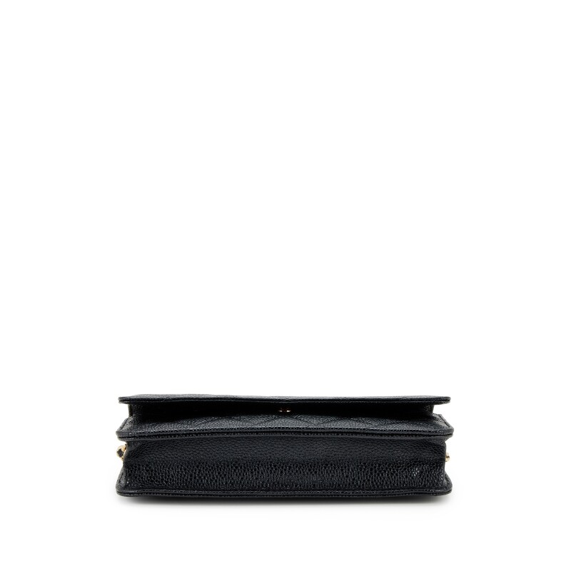 Black Quilted Caviar Wallet on Chain Gold Hardware