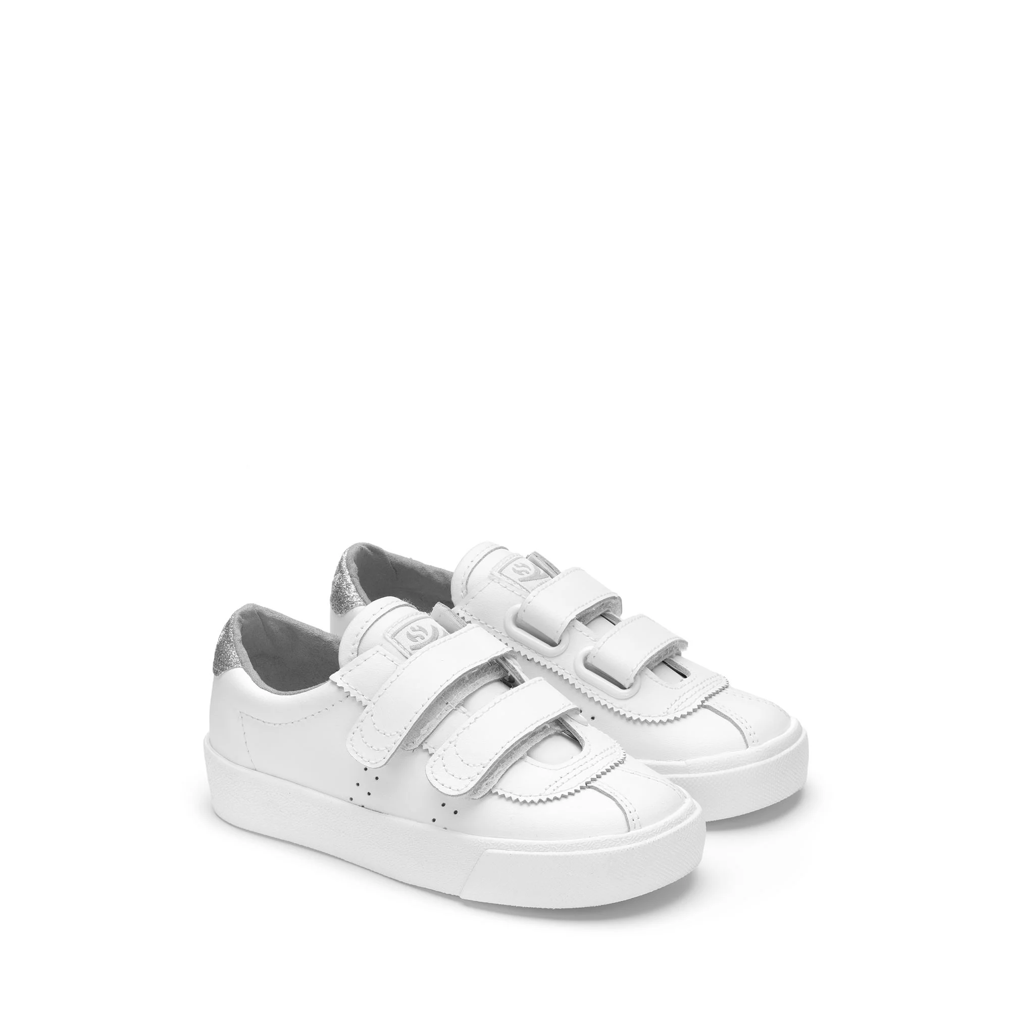 2843 KIDS CLUB S STRAPS LEATHER GLITTER HEELTAB - Sneakers - Low Cut - Girl - WHITE-SILVER