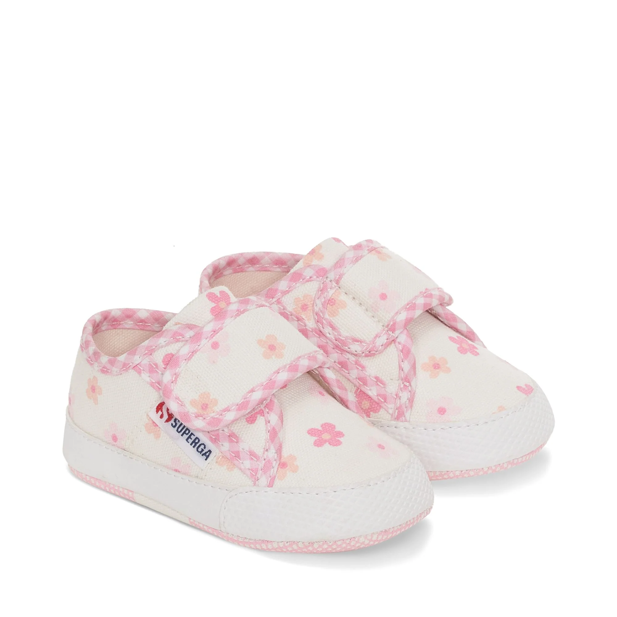 4006 BABY STRAP PRINT FLOWERS GINGHAM - Sneakers - Low Cut - Girl - WHITE AVORIO-PINK
