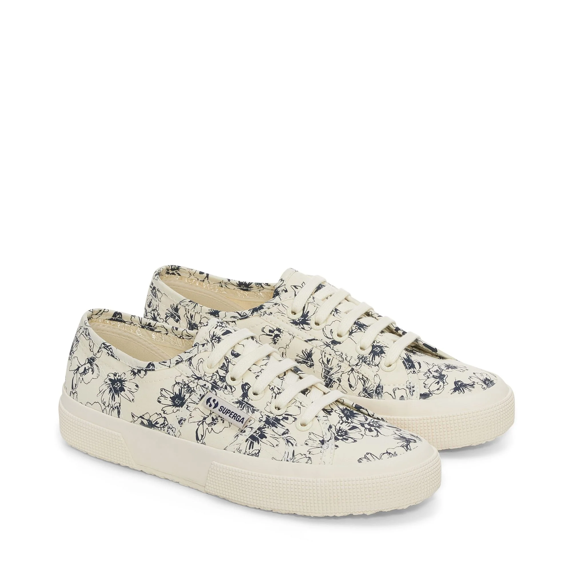 2750 SKETCHED FLOWERS - Le Superga - Low Cut - Woman - BEIGE NATURAL-NAVY FLOWERS