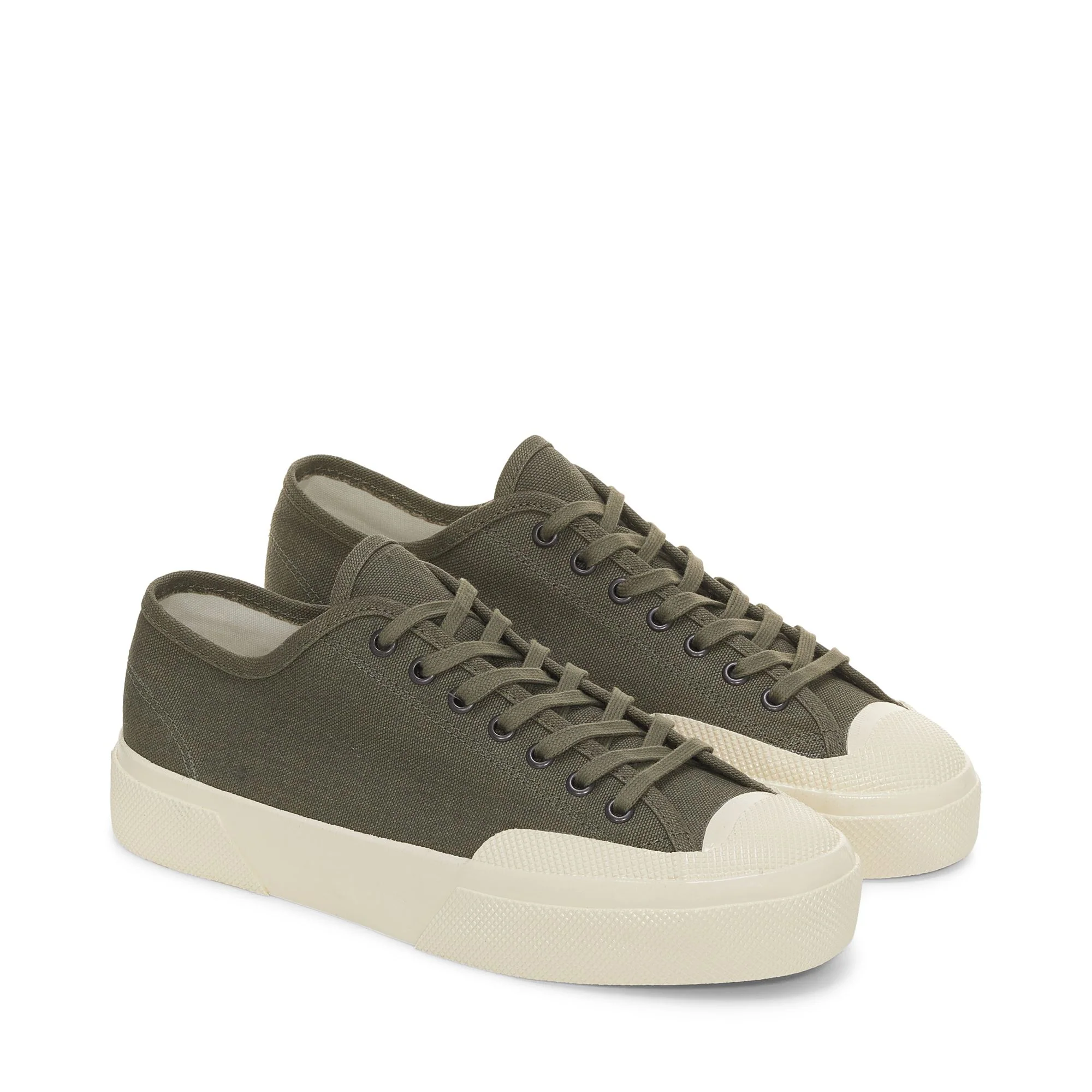 2432 WORKS LOW CUT DEADSTOCK FRENCH COTTON - Le Superga - Low Cut - Unisex - GREEN MIL-OFF WHITE