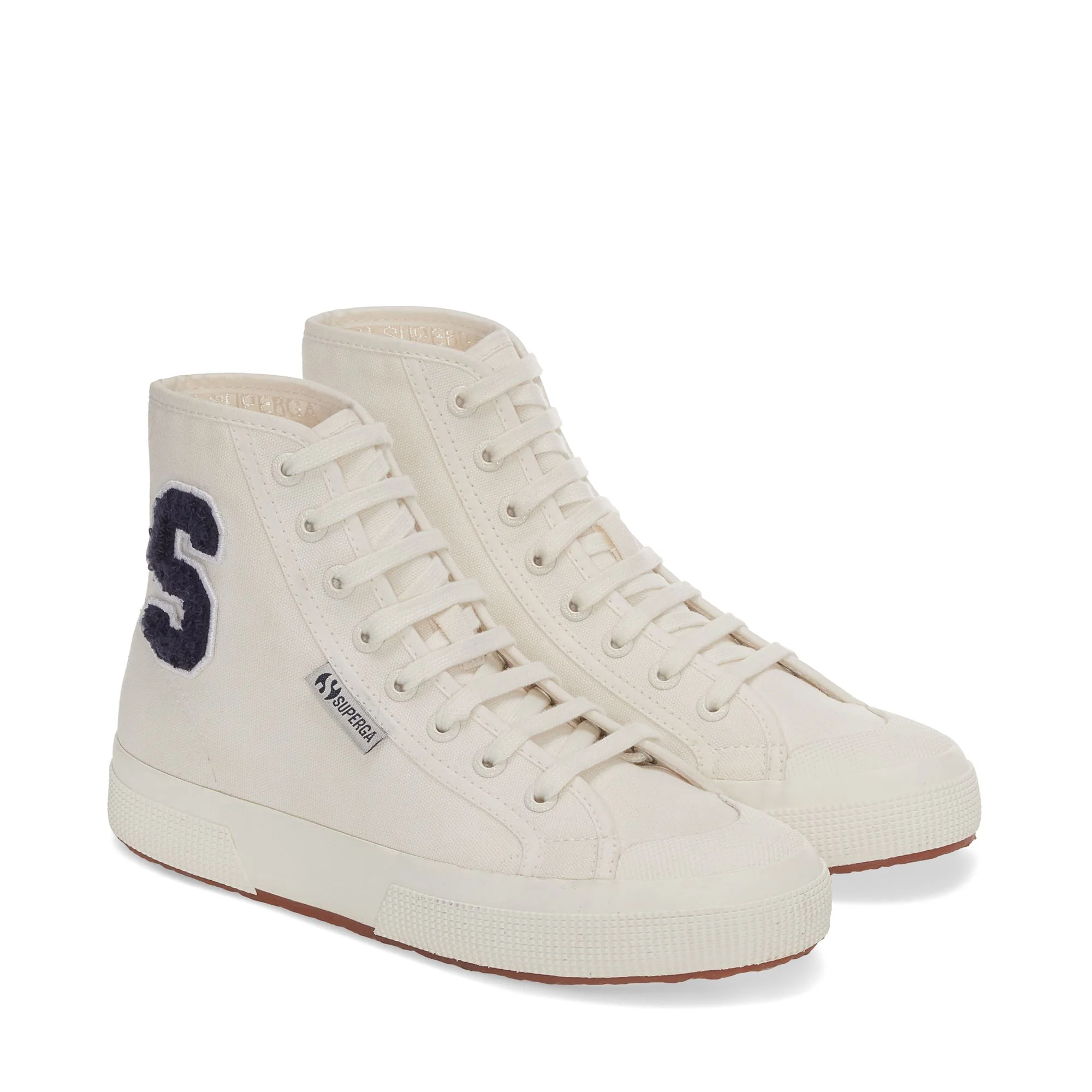 2295 COTTON TERRY PATCH - Le Superga - Mid Cut - Unisex - WHITE AVORIO-NAVY-F AVORIO