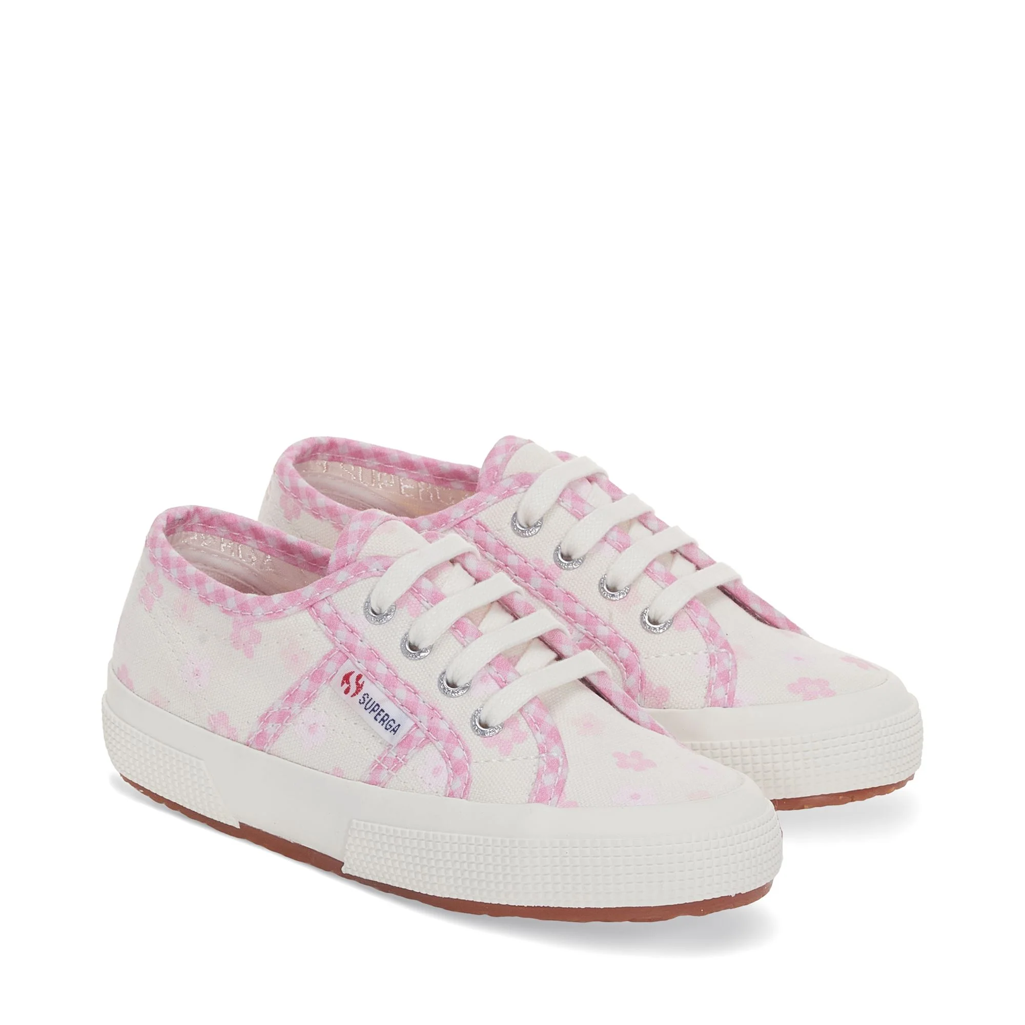 2750 KIDS PRINT FLOWERS GINGHAM - Le Superga - Sneaker - Girl - WHITE AVORIO-PINK