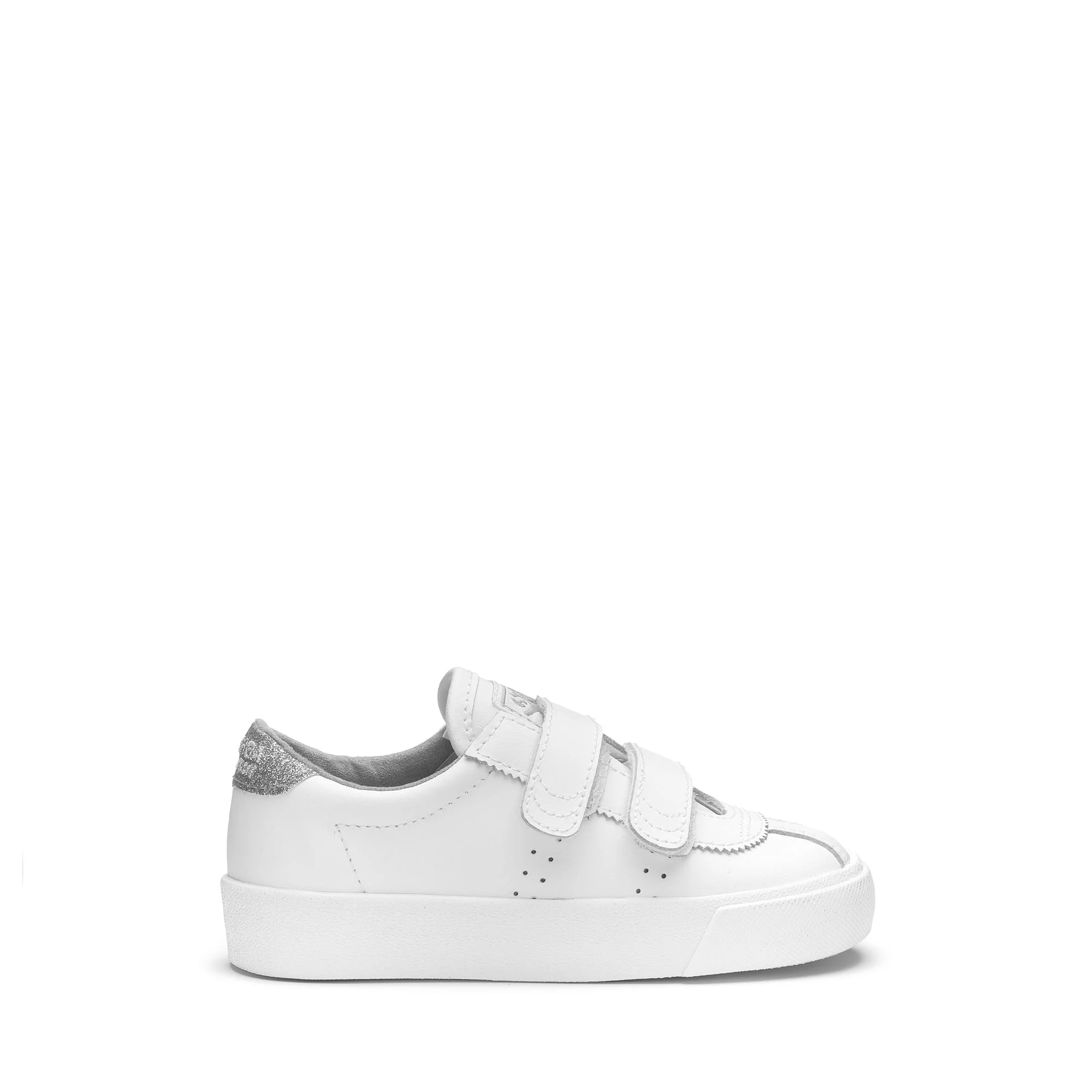 2843 KIDS CLUB S STRAPS LEATHER GLITTER HEELTAB - Sneakers - Low Cut - Girl - WHITE-SILVER