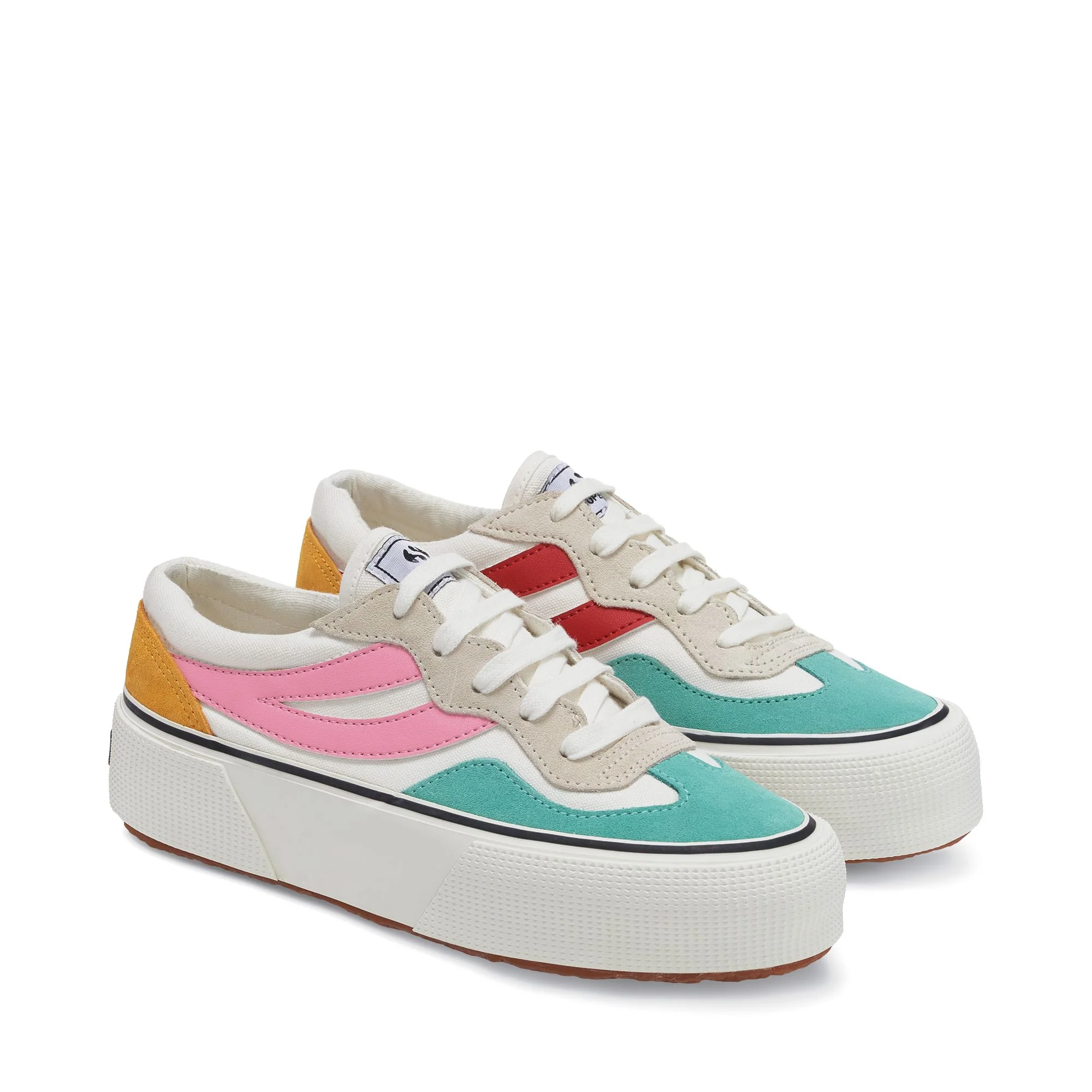 3041 REVOLLEY GROOVY COLORBLOCK PLATFORM - Sneakers - Wedge - Woman - WHITE AVORIO-GROOVY COLORS