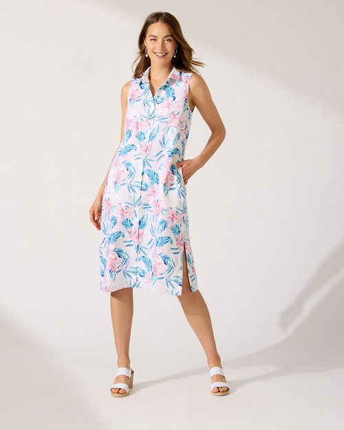 Two Palms Breeze Beach Blooms Linen Shirt Dress