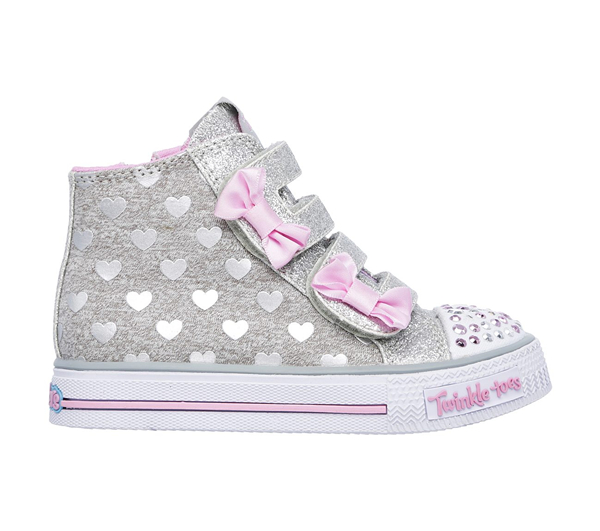 Skechers Girls Twinkle Toes: Shuffles - Doodle Days Gray/Pink